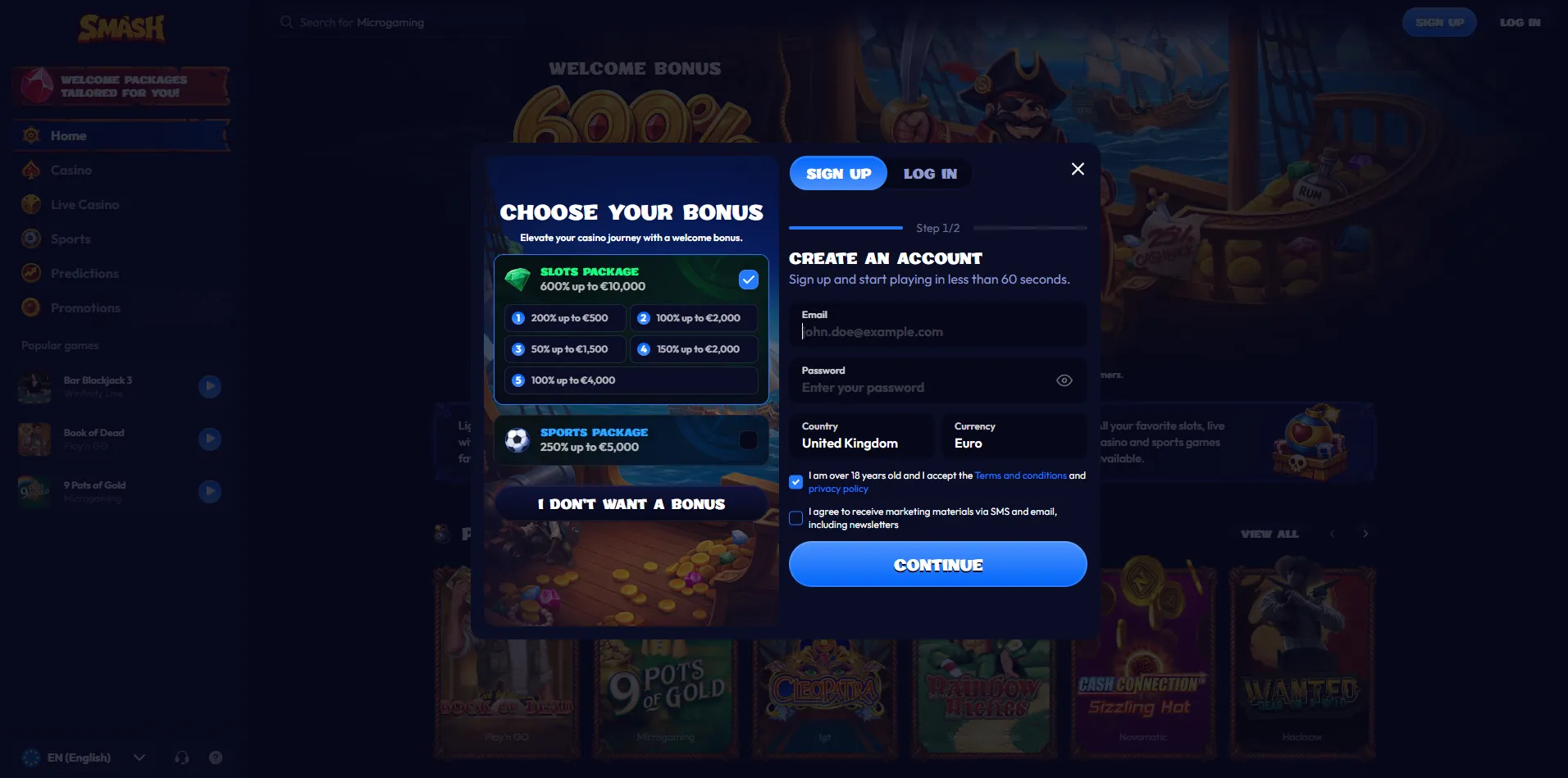Smash Casino exclusive bonuses and rewards