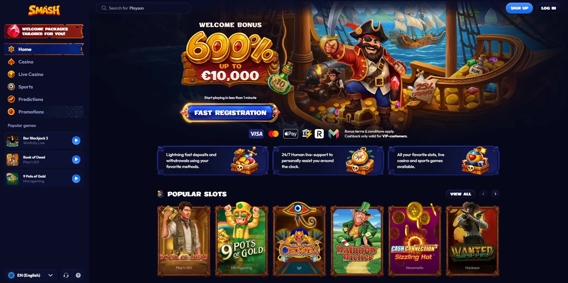 Smash Casino games and entertainment